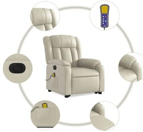 Poltrona reclinável elevatória elétrica couro artificial creme