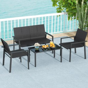 Conjunto de móveis jardim de 4 peças com estrutura metálica galvanizada robusta em vime Preto