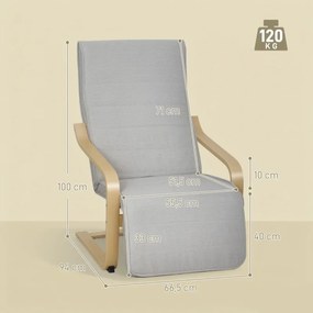 Poltrona Relax com Apoio para os Pés Ajustáveis Poltrona Estofada em Tecido com Estrutura de Madeira 66,5x94x100 cm Cinza Claro