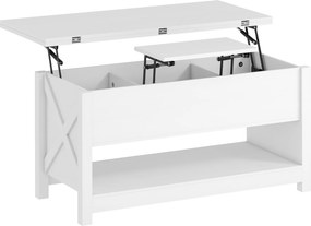 Mesa de Centro Elevatória e Extensível com Compartimentos Ocultos e Prateleira Aberta 100x90x64 cm Branco