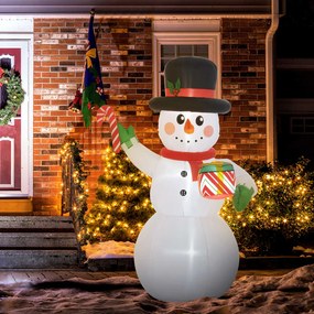 Boneco de Neve de Natal Insuflável, 120 x 80 x 180 cm, Luzes LED, Branco
