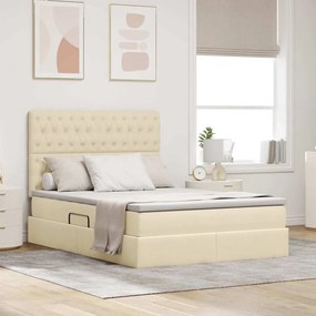 vidaXL Cama com arrumação e colchão Creme 140 x 200 cm Poliéster