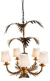 Lustre Art Déco dourado 5-abajures brancos - BOTANICA Rústico