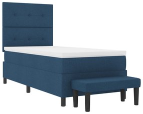 Cama Box Spring com Colchão e Banco Azul 90x190 cm Tecido