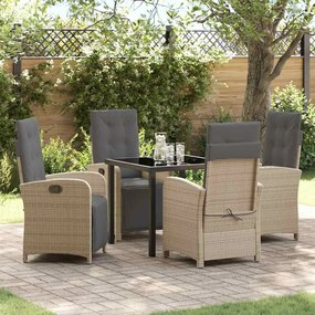 Conjunto de Jantar para Jardim vidaXL de 5 Peças com Almofadas Bege em Rattan de Polietileno