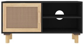 Móvel de TV 80x30x40 cm pinho maciço/vime natural preto