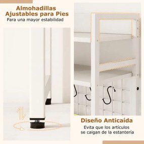 Estante de secretária sobre mesa com 4 níveis e compartimento aberto na parte traseira, 6 ganchos  94 x 25 x 73,5 cm branca