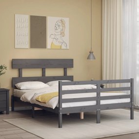 Estrutura de cama de casal c/ cabeceira madeira maciça cinzento