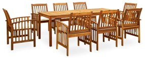 3058091 vidaXL 9 Piece Garden Dining Set with Cushions Solid Acacia Wood (45963+312128+2x312129)