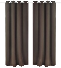 Cortinas opacas com anéis metálicos, castanho, 2 pcs,135 x 245 cm