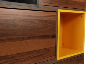 Estante Bengu – Nogueira, Antracite, Amarelo – 110x140x30 cm