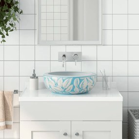 vidaXL Pia de bancada redonda Φ41x14 cm cerâmica azul e branco
