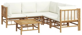 6 pcs conjunto lounge de jardim bambu c/ almofadões branco nata