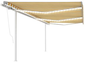 Toldo autom. c/ LED e sensor de vento 6x3,5 m amarelo e branco