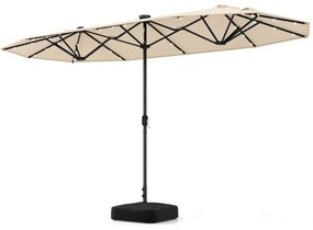 Guarda-sol de jardim Duplo 4 x 2 m com luzes solares, manivela com base Bege