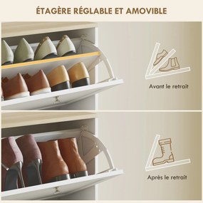 Sapateira com capacidade 60 x 23,5 x 153 cm para 24 pares, com 4 gavetas rebatíveis e prateleiras ajustáveis, branco