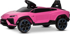 Carro elétrico para crianças Lamborghini Lanzador 12V com licença, bateria de lítio, luzes LED, controle remoto Rosa
