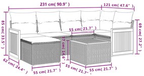 7 pcs conjunto de sofás p/ jardim com almofadões vime PE bege