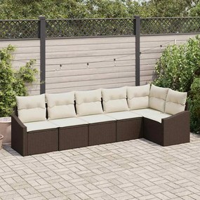 vidaXL Conjunto de Jantar de Jardim em 6 Peças com Almofadas Rattan Poli Marrom