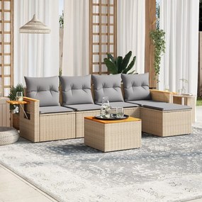 6 pcs conjunto de sofás p/ jardim com almofadões vime PE bege