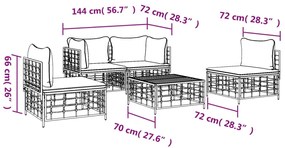 5 pcs conjunto lounge de jardim c/ almofadões vime PE antracite
