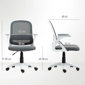 Cadeira de escritório ergonómica, em malha com braços rebatíveis, altura ajustável, cinzenta