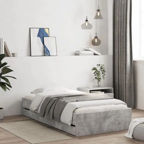 vidaXL Estrutura de cama c/ gavetas derivados de madeira cinza-cimento