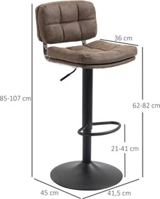 Conjunto de 2 bancos de bar vintage estofados - giratórios, ajustáveis - com apoio para os pés - castanho