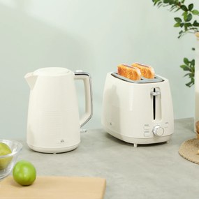 Conjunto de Torradeira e Jarro de Água Elétrico de Aço Inoxidável 2200W 1,7L Torradeira de Pão 2 Fatias 3 Funções Creme