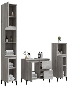 3 pcs conjunto móveis WC derivados de madeira cinzento sonoma