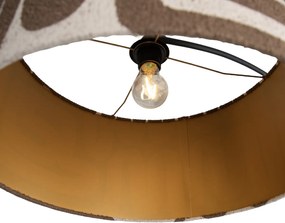 Candeeiro de pé preto com abajur às riscas castanho e bege 50cm - XXL