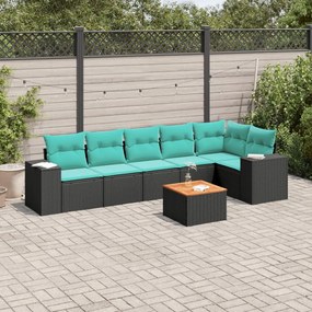 vidaXL 7 pcs conjunto de sofás p/ jardim c/ almofadões vime PE preto