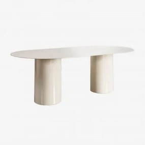 Oval Dining Table 220x110 Cm In Tempered Glass And Mdf Asgri Tapioca Bege - Sklum