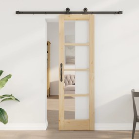 Porta Deslizante vidaXL com Conjunto de Hardware 'ORKDAL'Madeira Maciça e Vidro