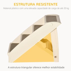 PawHut Escada Dobrável para Animais de Estimação de 4 Degraus para Cães Gatos Portátil com Tapetes Antiderrapantes para Cama Sofá Carga 20kg 67x38x49,5cm Bege