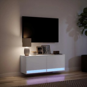 Móvel de parede para TV com luzes LED 100x31x35 cm branco