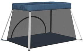 Parque para bebés com colchão tecido de linho azul marinho