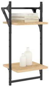 Estante 2 prateleiras c/ barras 2pcs 30x25x65cm carvalho sonoma