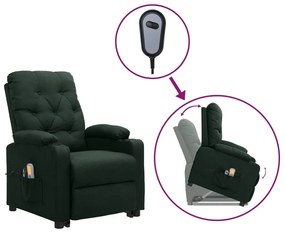 vidaXL Poltrona elevatória de massagens tecido verde-escuro