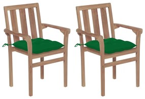 Cadeiras de jardim c/ almofadões verde 2 pcs teca maciça