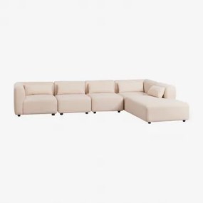 Sofá Modular De 5 Peças Com Chaise Longue Direita Fogler Tecido Pele De Borrego Bege Creme - Sklum
