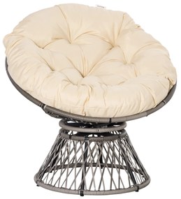 Outsunny Poltrona Papasan Giratória de Vime Sintético com Almofada e Estrutura de Aço para Jardim Pátio 87x97x90 cm Cinza e Creme