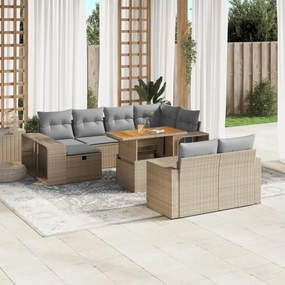 11 pcs conjunto sofás de jardim c/ almofadões vime PE bege