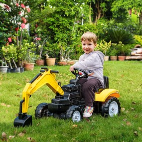 Trator a Pedais para Crianças Escavadora para Crianças com Pá Dianteira e Buzina Trator Infantil 107x42x71 cm Amarelo