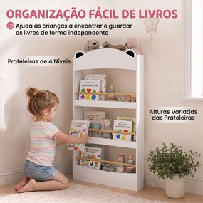Estante Infantil para Livros de 4 Níveis, Montagem na Parede, para Quarto, Cantinho de Leitura e Sala de Brincar, Branco