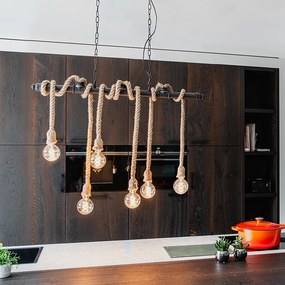 Candeeiro de suspensão industrial preto 6 luzes - Plural