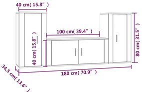 3 pcs conjunto móveis de TV madeira processada branco brilhante