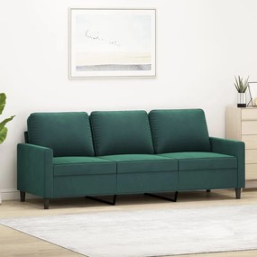 Sofá de 3 lugares 180 cm veludo verde-escuro