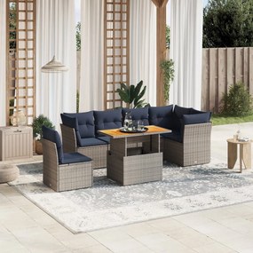 vidaXL 7 pcs conjunto sofás p/ jardim c/ almofadões vime PE cinzento