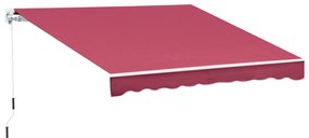 Outsunny Toldo Manual 395x245 cm Toldo de Varanda Pátio com Manivela de Alumínio e Tecido de Poliéster 280 g/m² Vinho